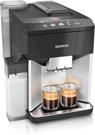 Siemens Kaffeevollautomat EQ500 integral TQ513D01, viele Kaffeespezialitäten, Milchaufschäumer, integrierter Milchbehälter, automatische Dam